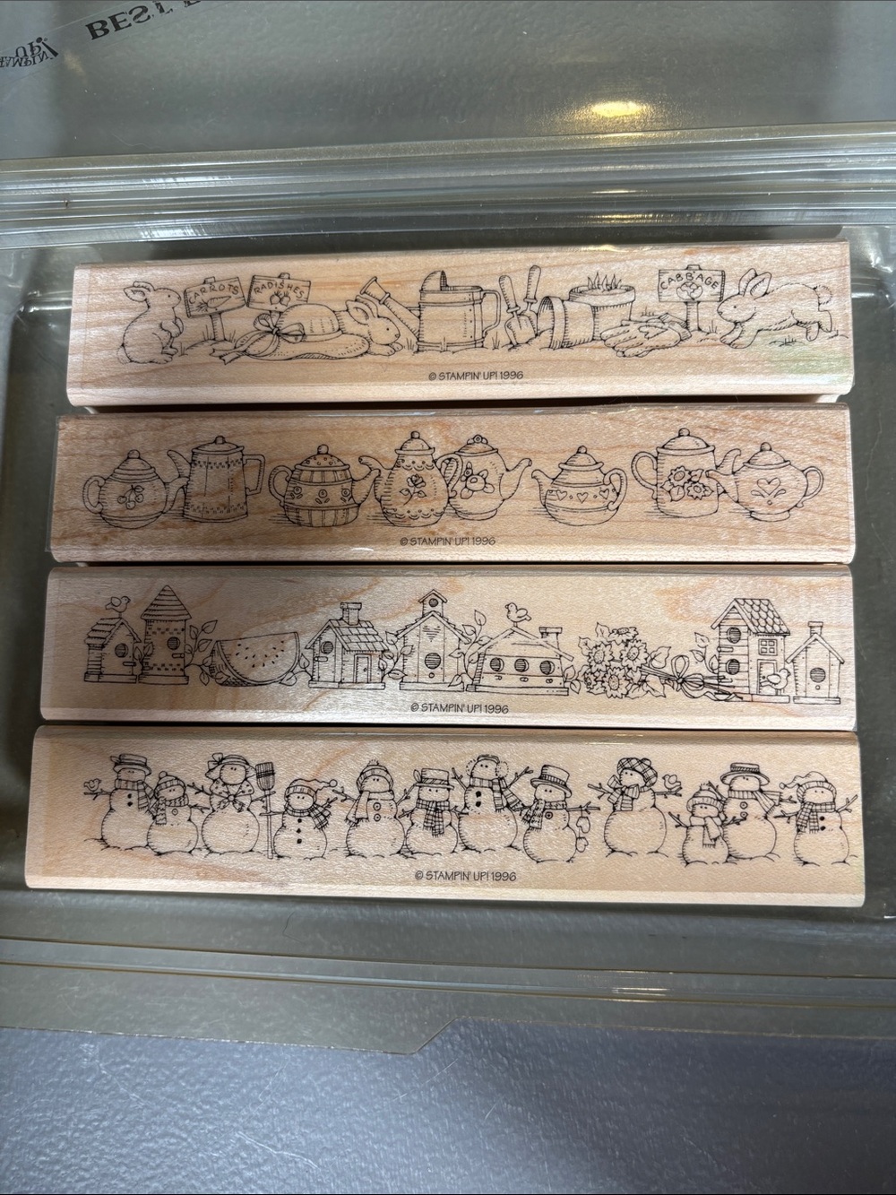 Stampin’ Up! Best Borders 1996 Set of 4 Wood Mounted Rubber Stamps